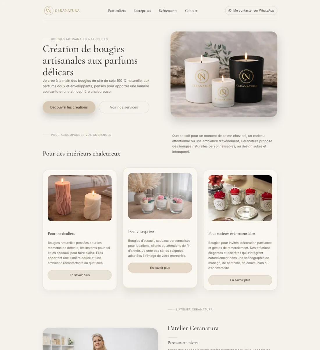Capture du site Ceranatura - L'Atelier des Bougies