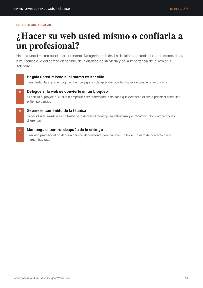 Vista previa de la guía ¿Hacer su web usted mismo o confiarla a un profesional?
