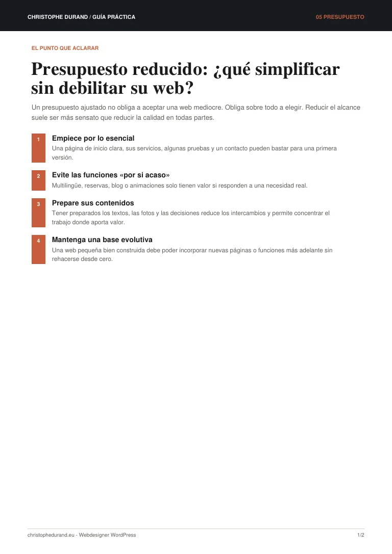 Vista previa de la guía Presupuesto reducido: ¿qué simplificar sin debilitar su web?