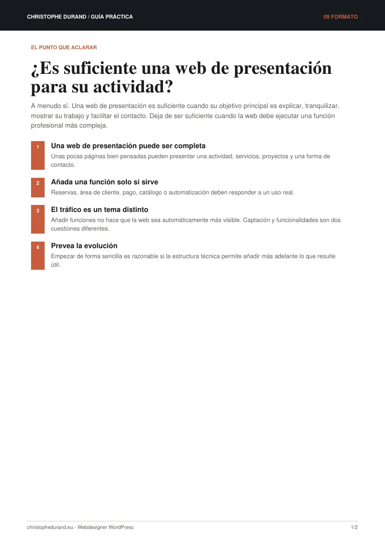 Vista previa de la guía ¿Es suficiente una web de presentación para su actividad?